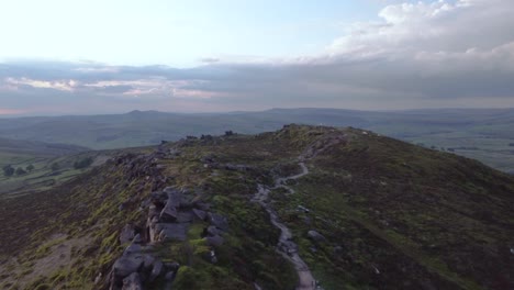 cinematic 4k drone footage. rural landscape at the roaches, staffordshire.