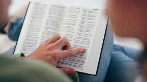 bible, hand or couple reading book in prayer
