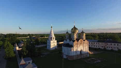 aerial view of a russian orthodox church and monastery