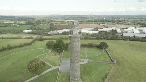 lloyd tower in kells, ireland, showcasing the historic structure amid green fields, aerial view