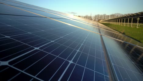 q cells 300w monocrystalline silicon solar panels, solar farm sunset, camera tilt