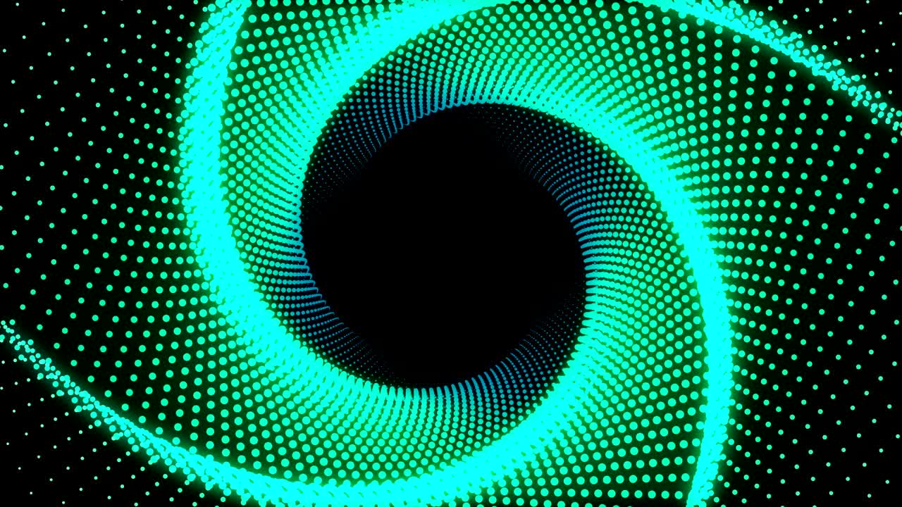 ilustración 3d, puntos verdes alineados en líneas fue puesto juntos hasta que era un tubo cuadrado y está retorcido.