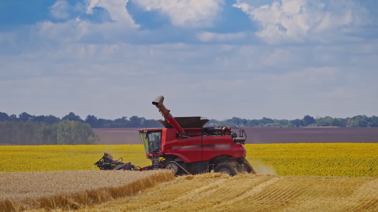 Grain harvesting combine. Special equipment prepared for the harvest in the field