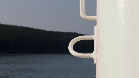 forest mountain view from sailing ferry boat in orcas island, washington, usa