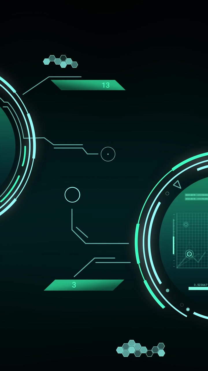 Animation of data processing with world map over black background