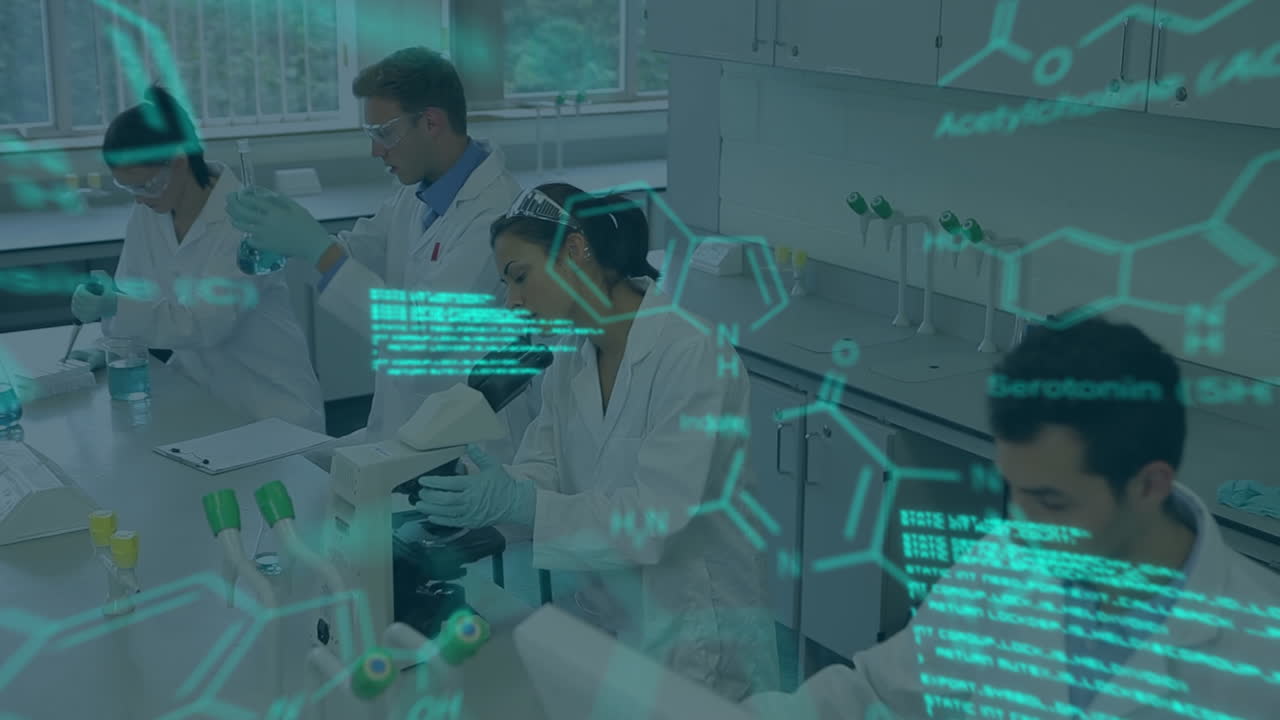 Animation of scientific data over diverse scientists in laboratory