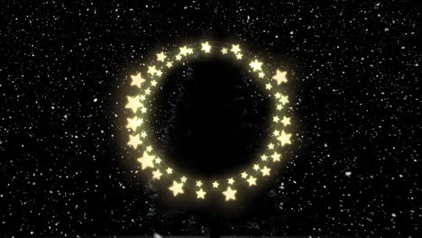animación del marco de luces de hadas con espacio de copia sobre la nieve que cae sobre un fondo negro