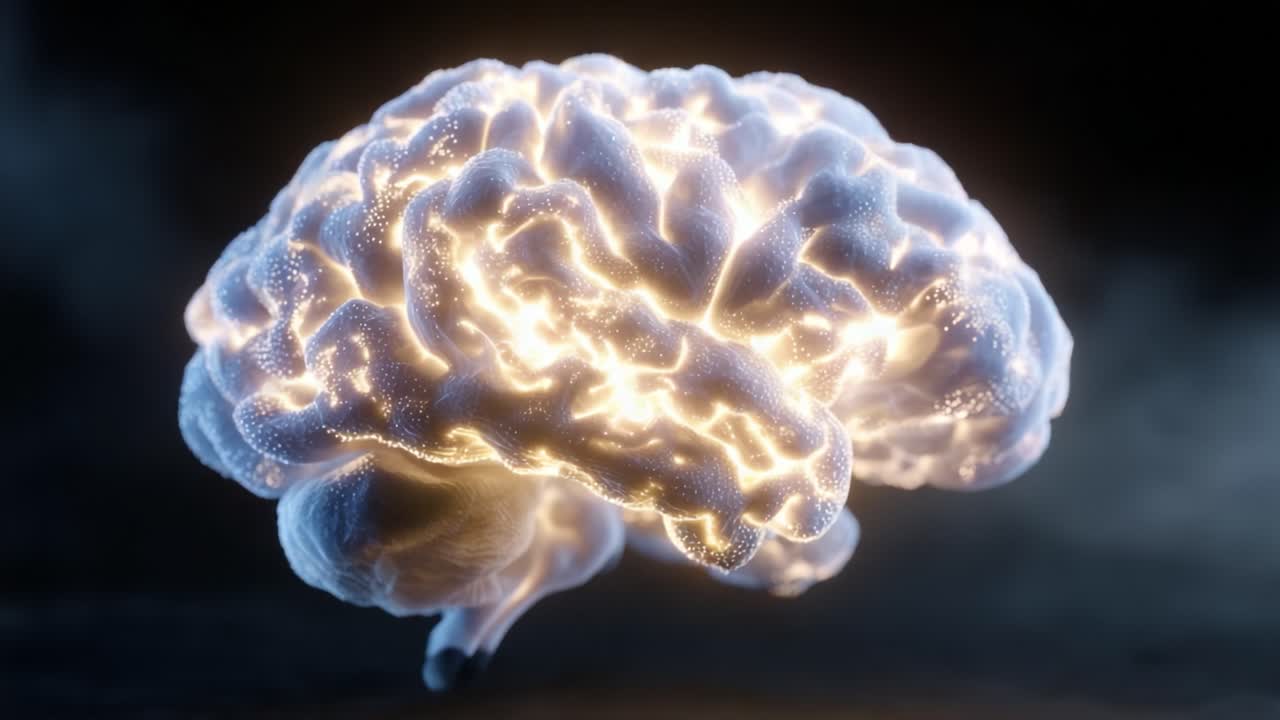 A Stunning Visualization of a Human Brain Illuminated with Glowing Neural Activity, Capturing the Intricacies of Thought and Cognition in a Dazzling Display
