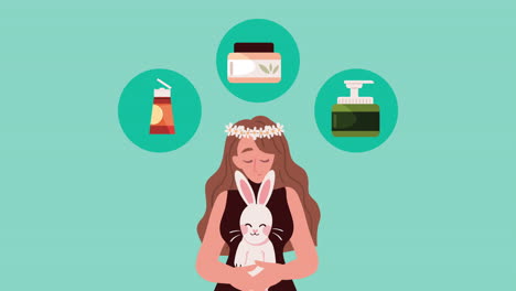woman with rabbit and cosmetics