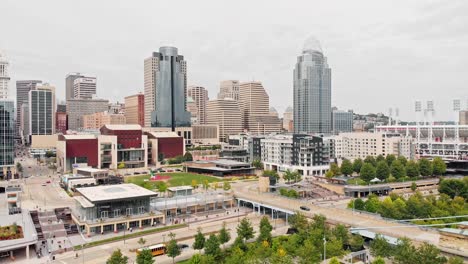 downtown cincinnati skyline drone video aerial view