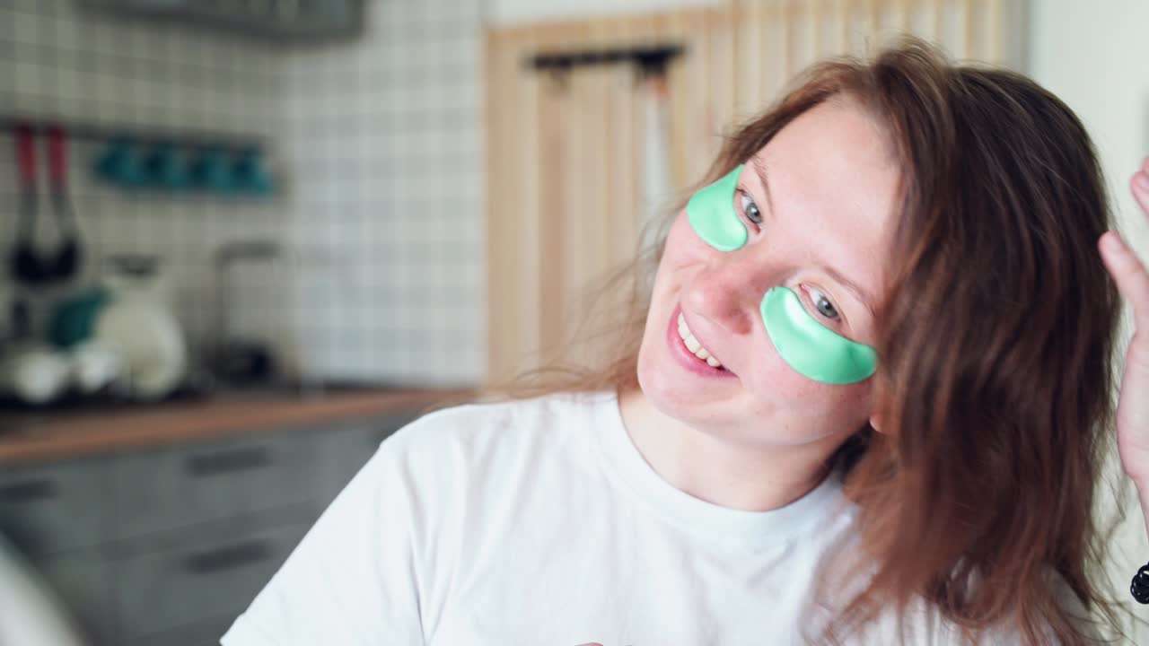 Young woman doing morning routine. Home maternity treatment. Health care concept