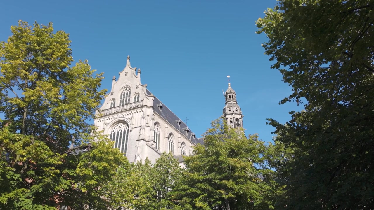 Chiesa di San Paolo ad Anversa in una giornata di sole, incorniciata da alberi rigogliosi