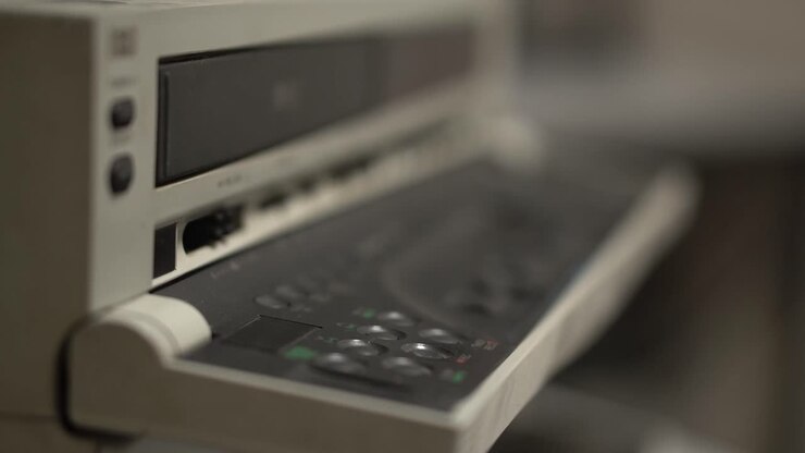 Loading Tape Into Professional VHS Player Recorder From 1990's. Close Up