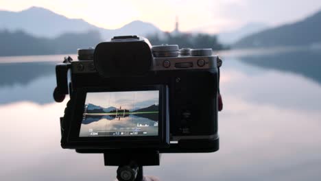 a beautiful reflection of lake bled at sunrise