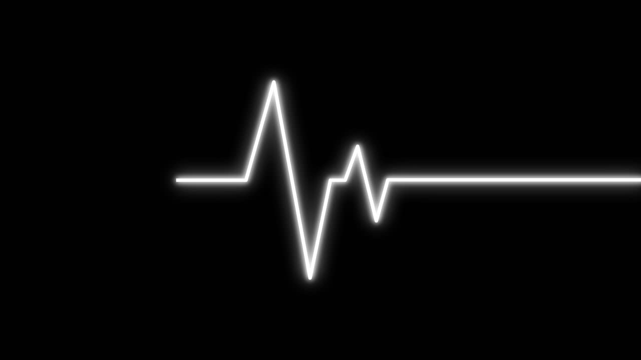 Linea del Battito Cardiaco al Neon Bianco con Singolo Impulso e Linea Piatta