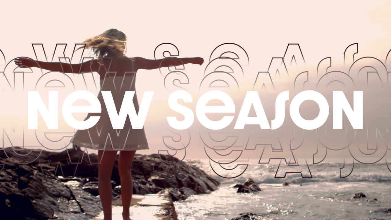 animación de la nueva temporada texto sobre mujer feliz en la playa