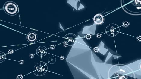 animation of network of connections with icons over shapes