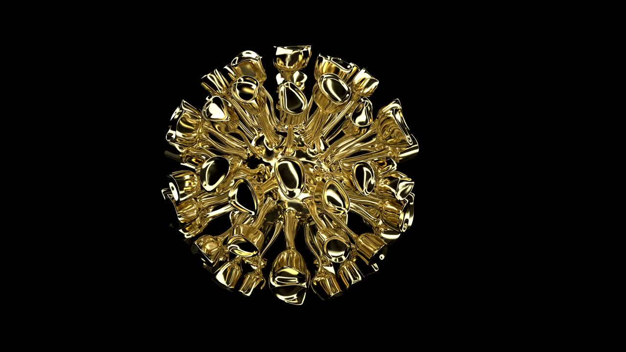 ilustración abstracta con el virus corona dorado en fondo dorado. atención médica médica. célula de cáncer. píldora de cápsula realista. diseño de fondo aislado. capaz de hacer un bucle sin costuras 4k