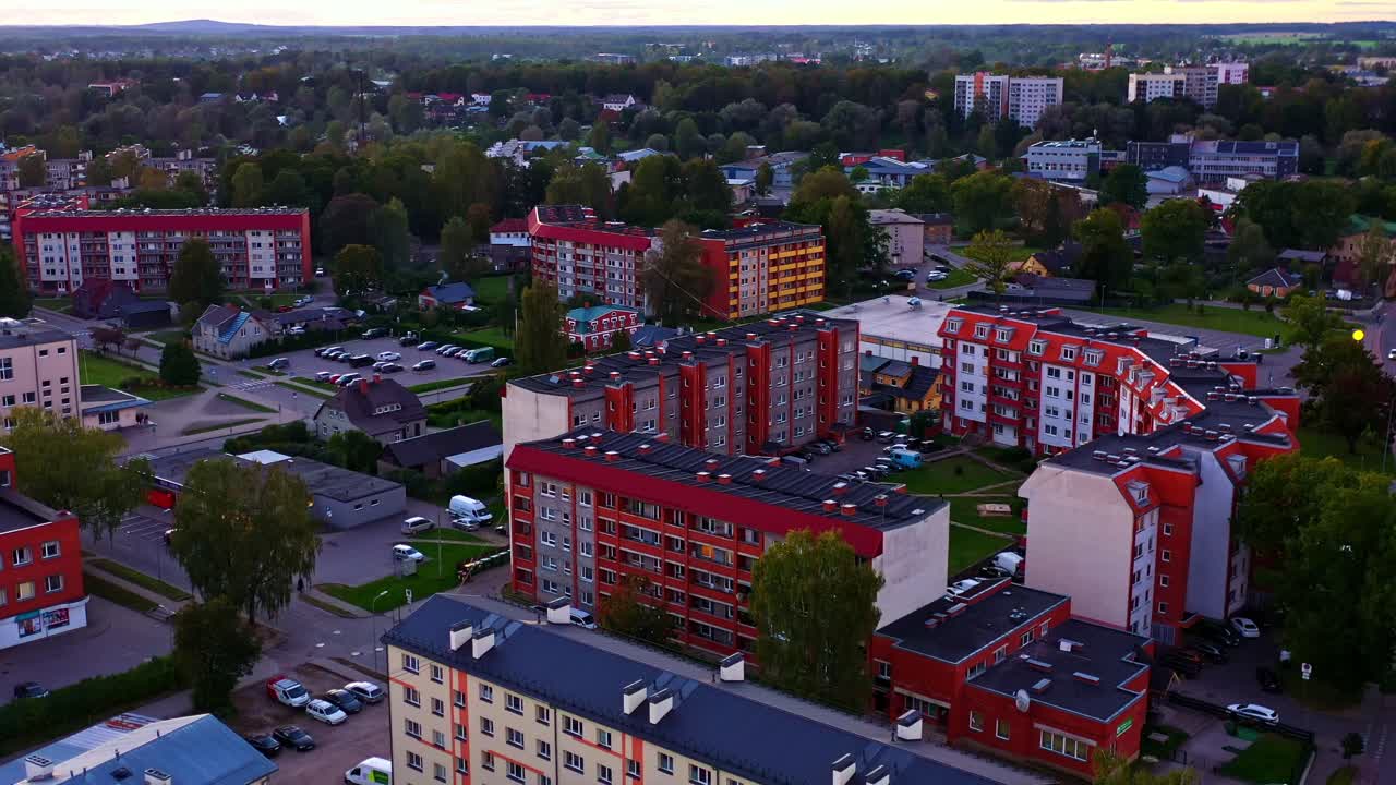 Valmiera, Latvia cityscape with residential buildings and green spaces illustrating urban housing development
