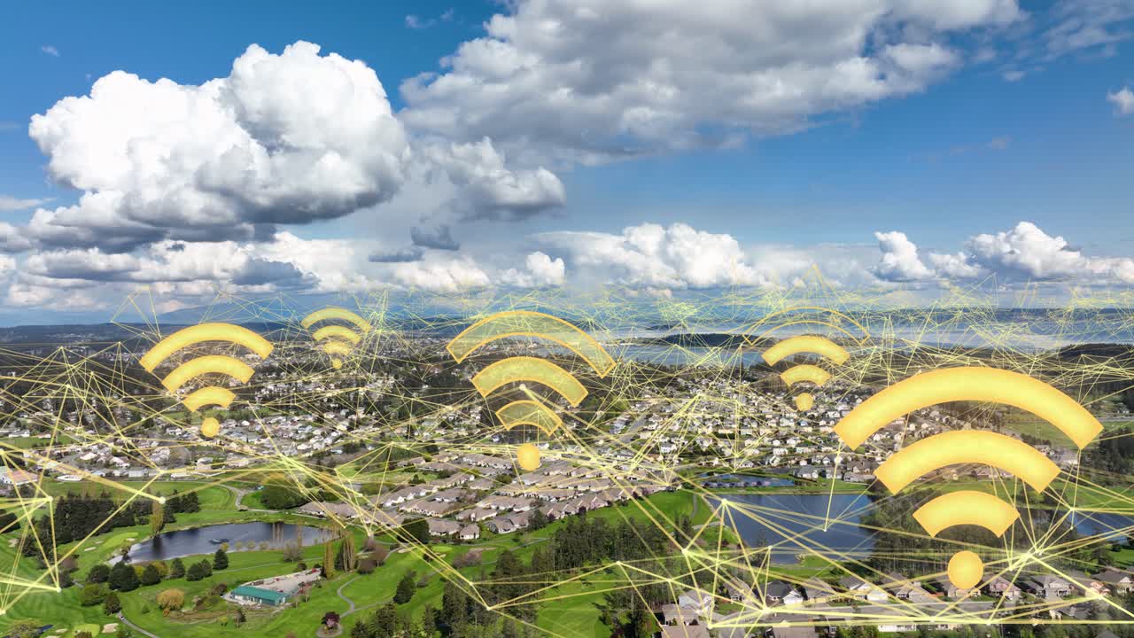 vista aérea de big data que conecta los vecindarios residenciales a continuación