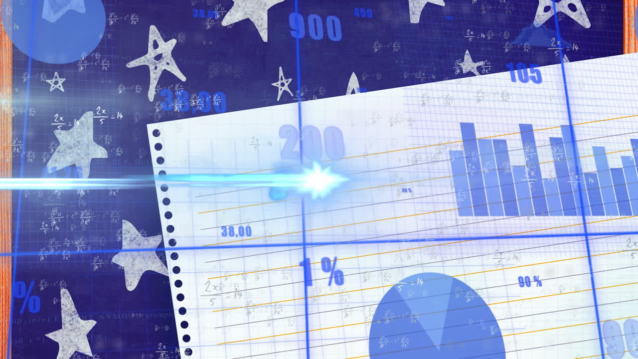 Animation of charts and graphs with numerical data over starry background