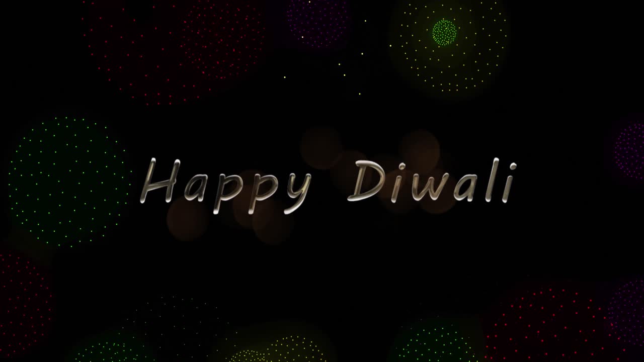 Animation of happy diwali text over bright spots