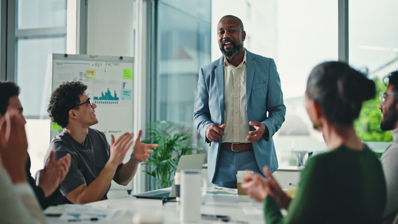 Successful Business Meeting with Applause and Encouragement