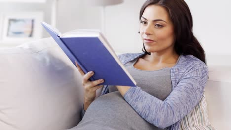 Happy-Pregnant-Woman-Reading-Book-at-Home.pregnancy,-people-and-leisure-concept--happy-smiling-pregnant-asian-woman-sitting-on-sofa-and-reading-book-at-home