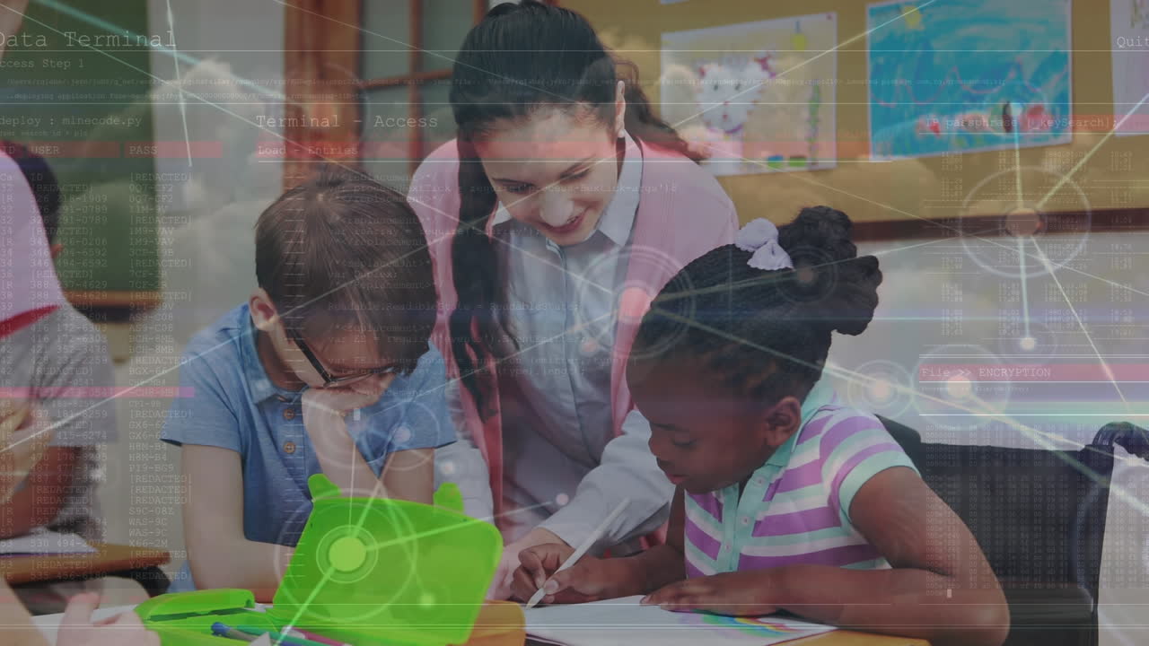 animación de conexiones y procesamiento de datos sobre niños en edad escolar