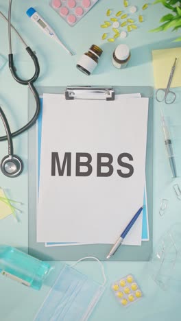 vertical video of mbbs written on medical paper