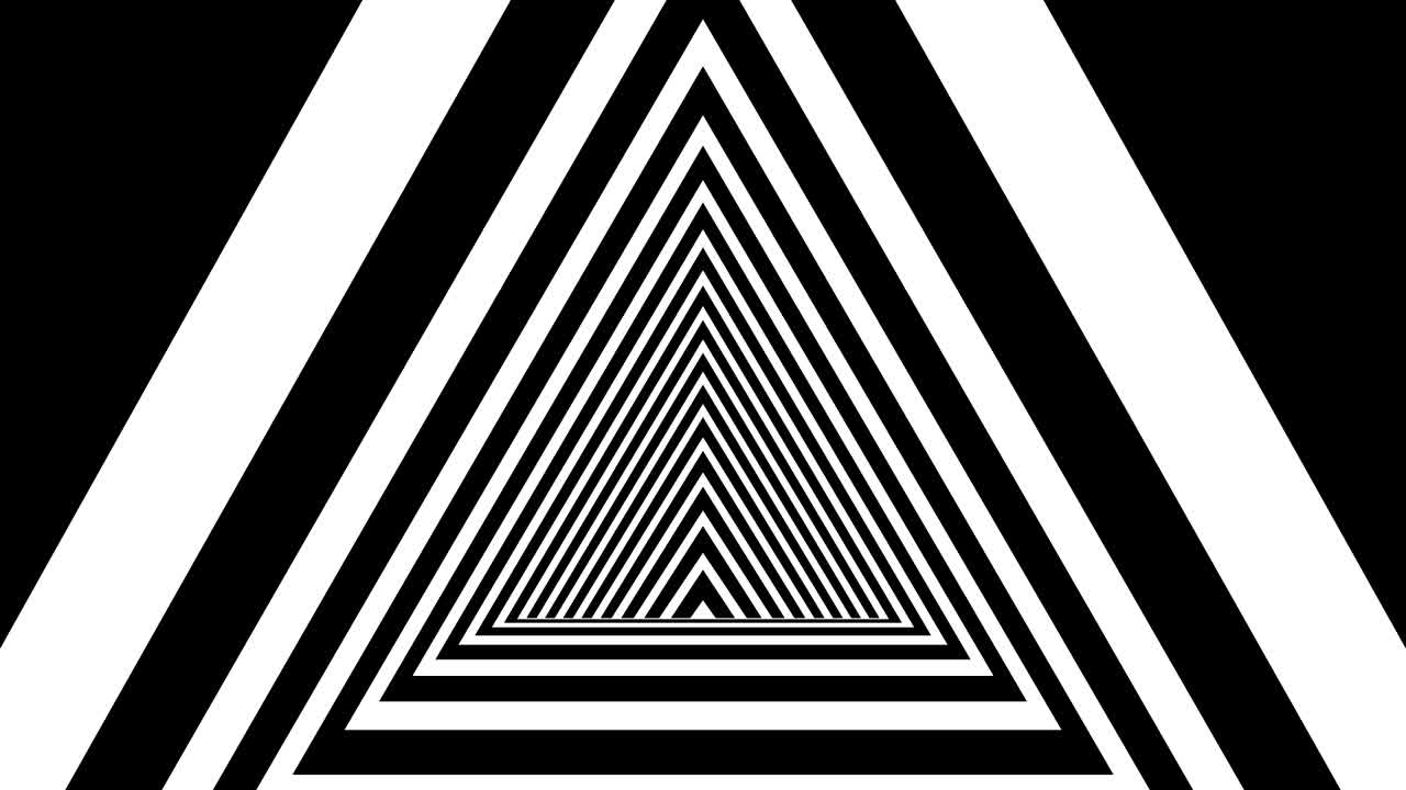 forma de triángulo blanco y negro sin costuras de bucle estilo de túnel hipnótico de fondo animado abstracto.