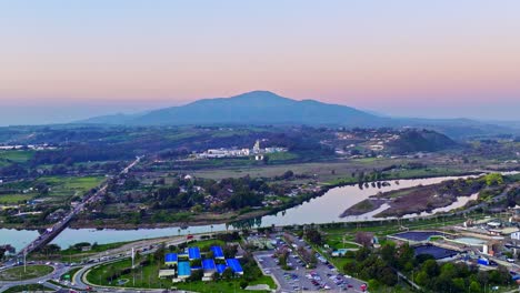 parallax effect of the mauco hill with the aconcagua river, drone shot