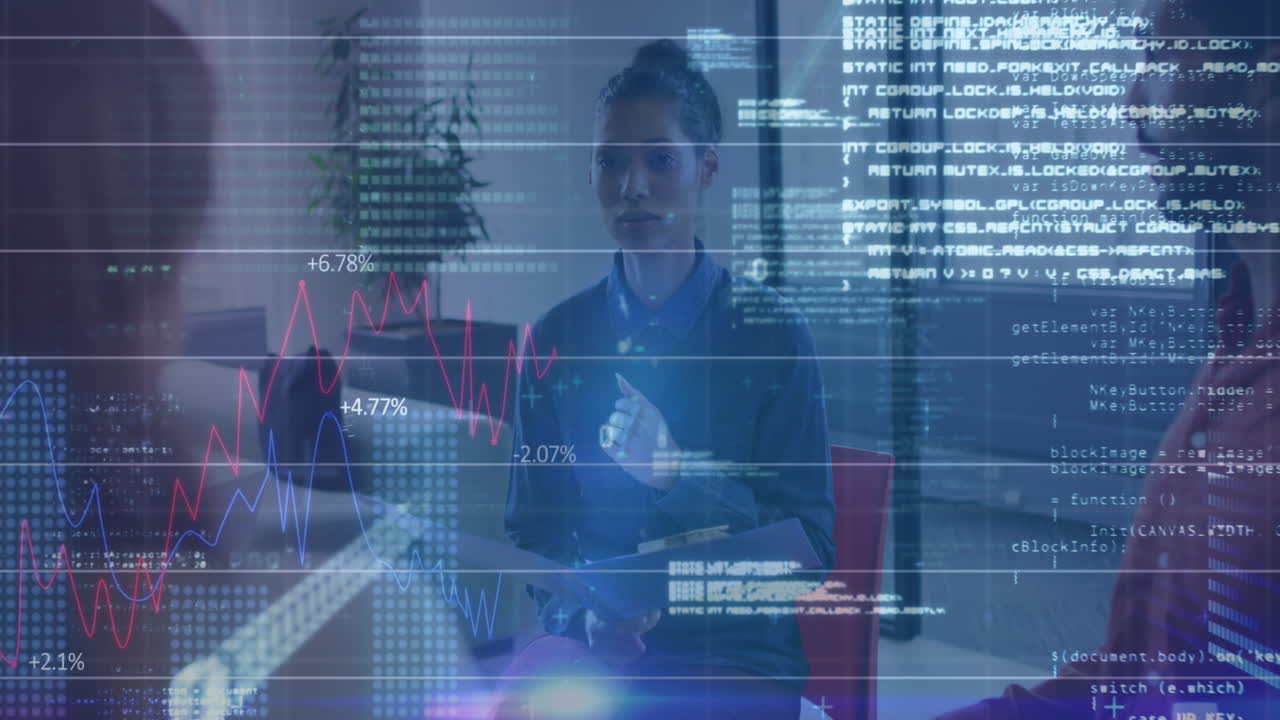 Nimation of financial data processing over diverse business people in office