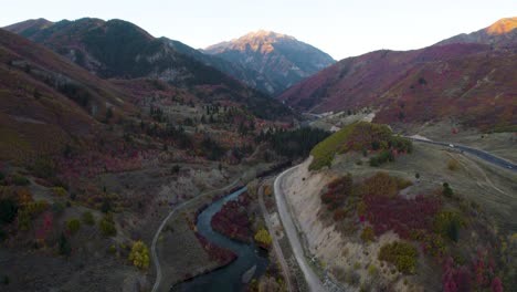 provo river during autumnal fall season in utah county, aerial