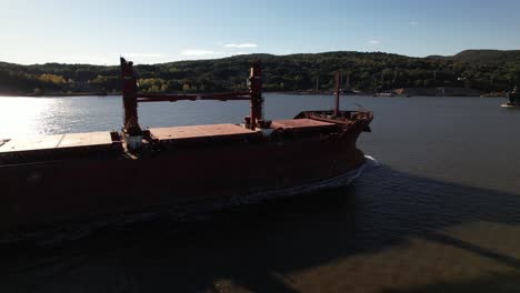 an aerial view over the hudson river in upstate ny on a beautiful day with blue skies