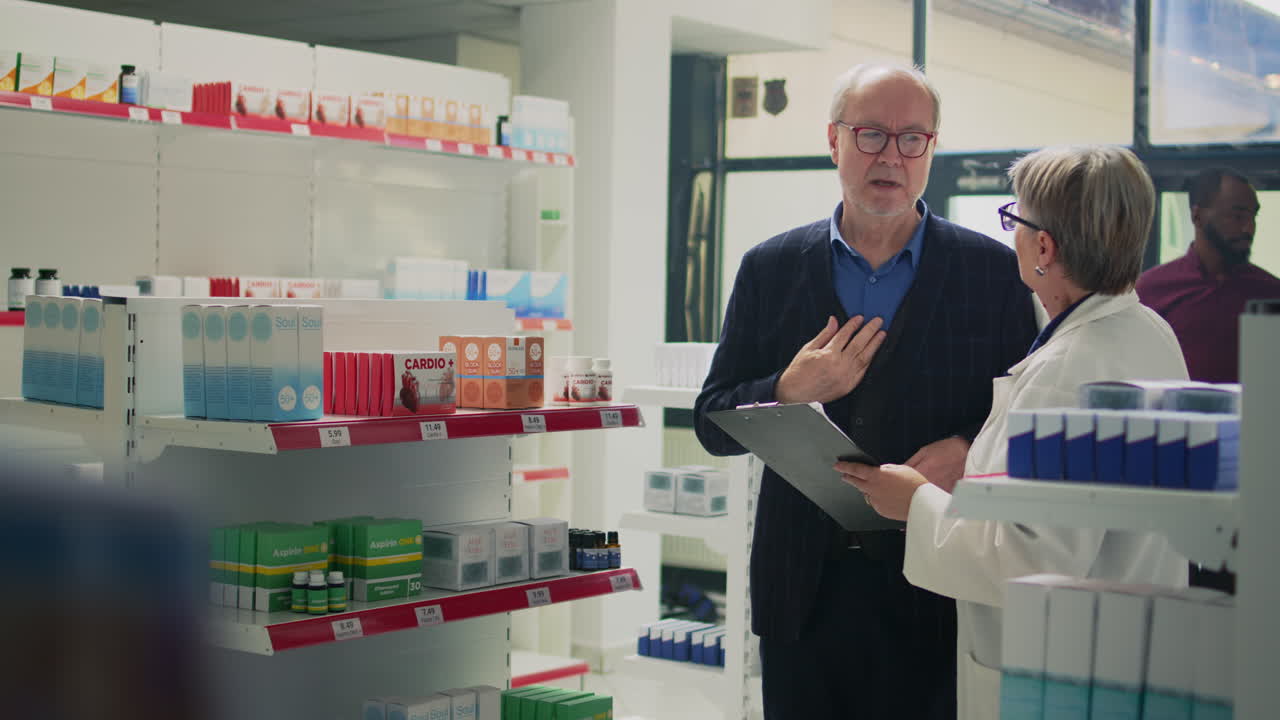 Pharmacist assisting a customer in a pharmacy