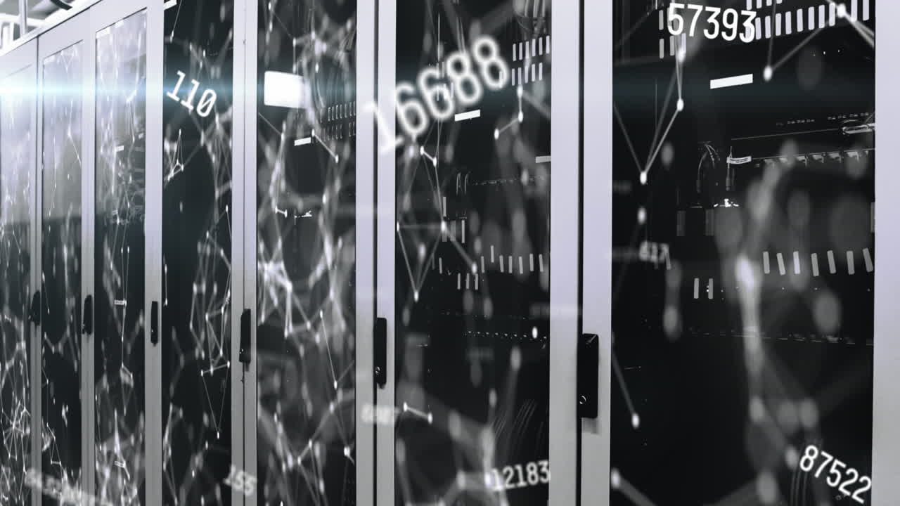 animación de números y procesamiento de datos a través de servidores informáticos