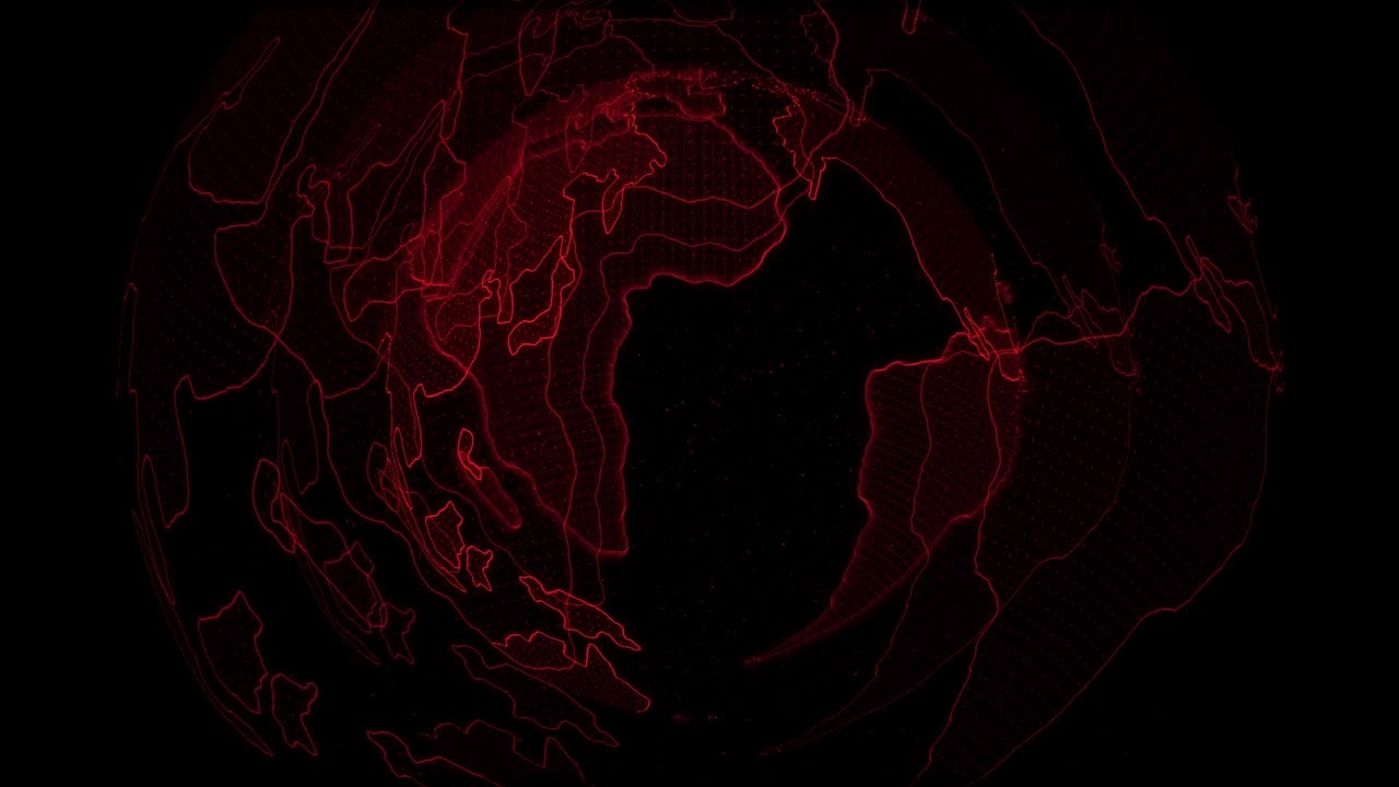 planeta tierra en bucle - globo digital abstracto de 4k - 3 capas anidadas - conexiones globales con puntos de conexión - futurista bucle planetario de alta tecnología - tierra conectada - red tecnológica y tierra digital 4k - color rojo