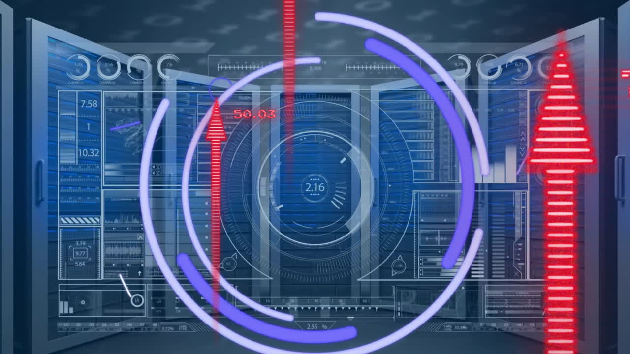 animación del procesamiento de datos financieros a través de servidores informáticos