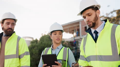 engineering team, walking and tablet