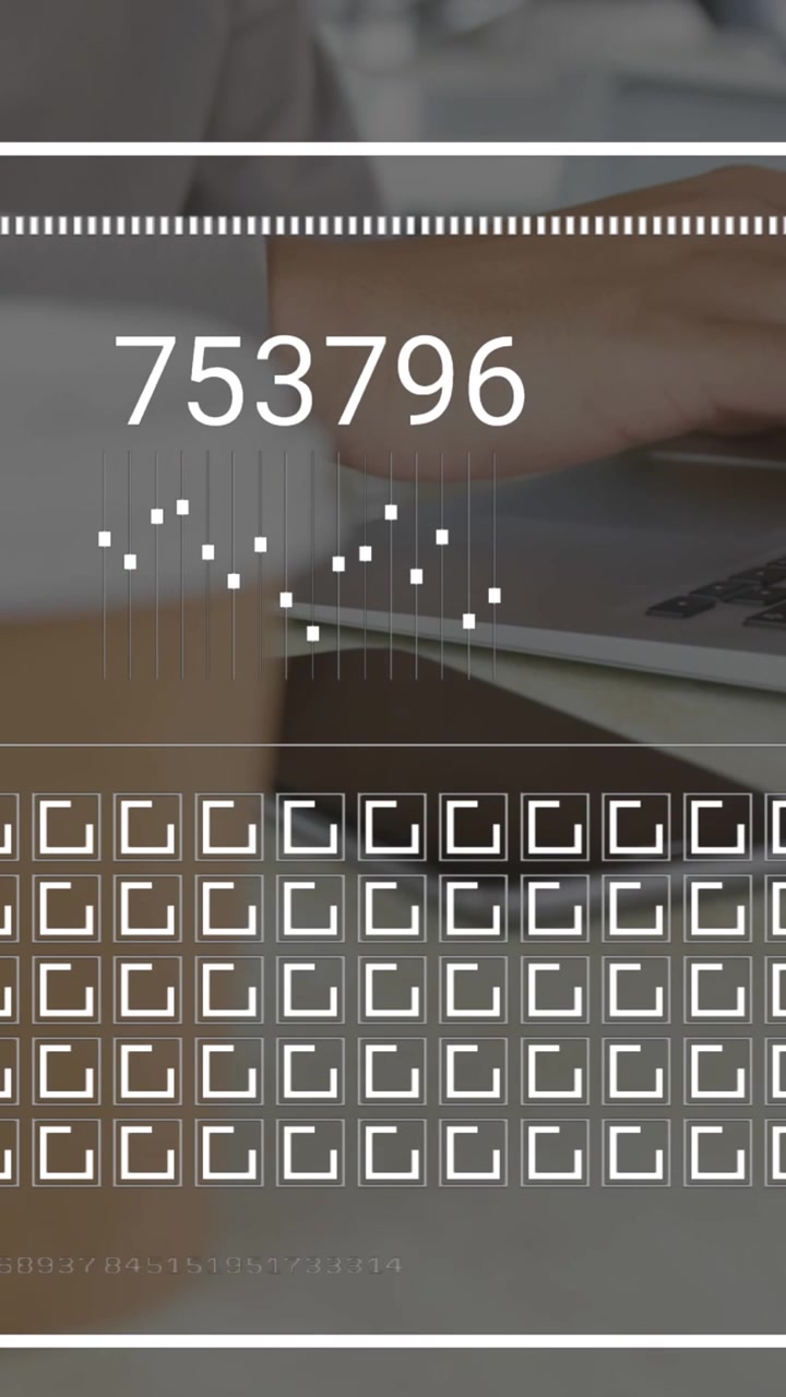 Animation of graphs, numbers, loading bar and squares, midsection of caucasian man working on laptop