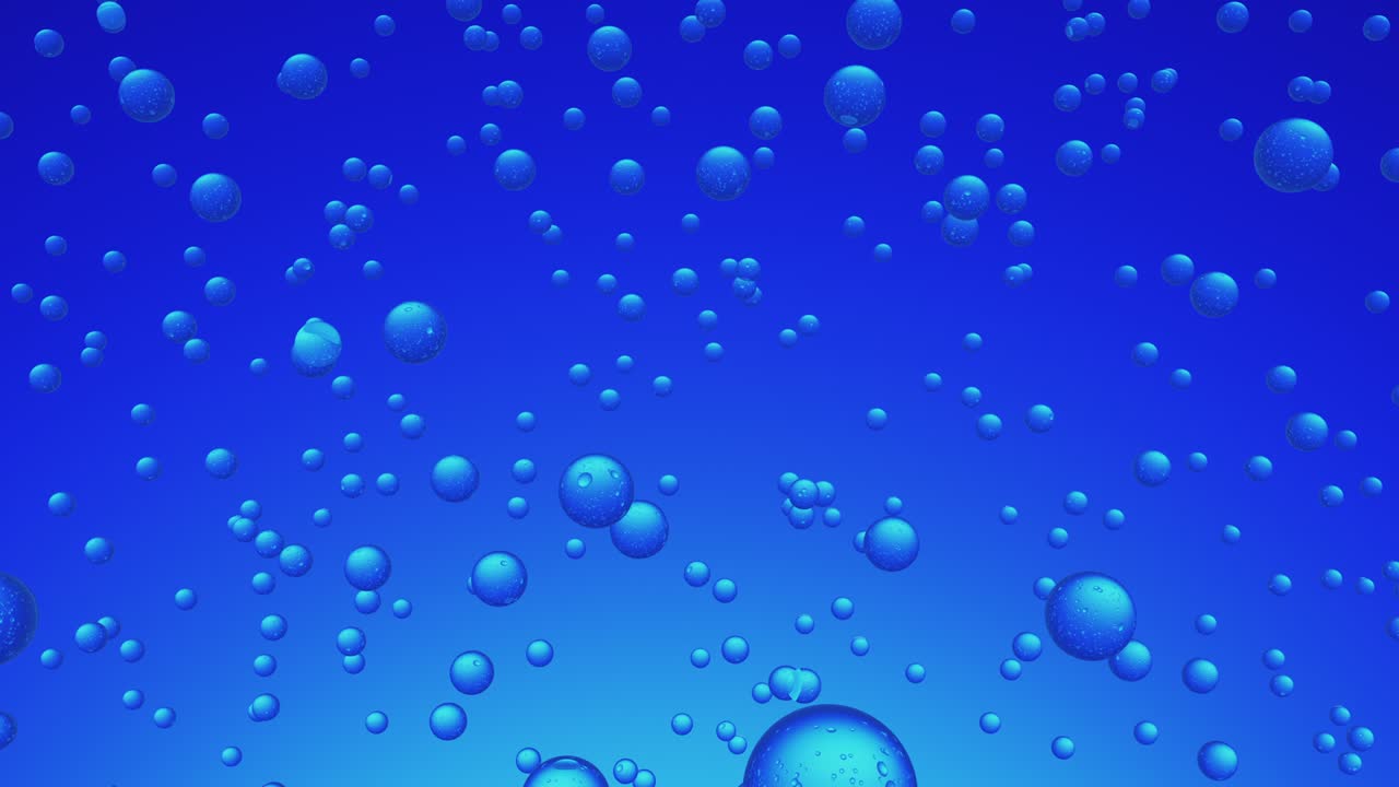 animación 3d de gotas de agua volando en el espacio sobre un fondo azul