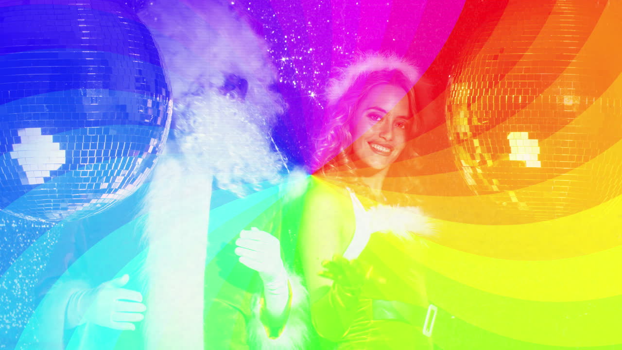 Santa Claus and Woman in xmas costume for christmas time disco shoot