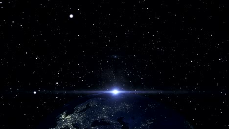 4k night earth from outer space with flare light and star. motion graphic and animation background.