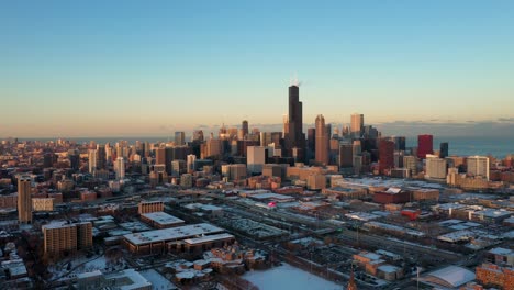 chicago at dusk - aerial view of south loop