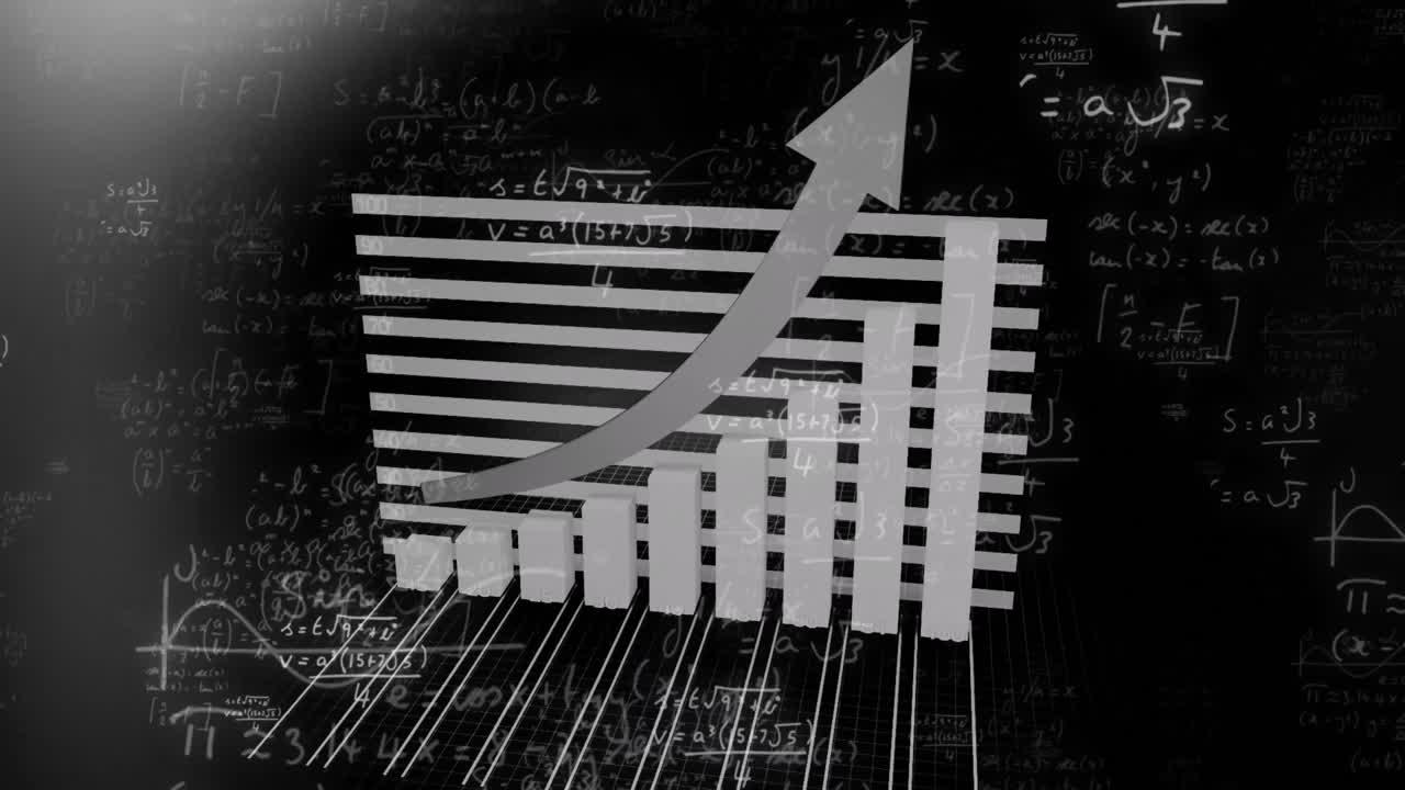 검은 바탕에 수학적 방정식으로 데이터 처리의 애니메이션