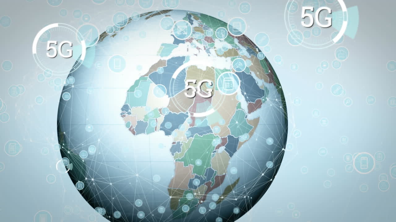 animación de texto 5g y escaneos de alcance en todo el mundo