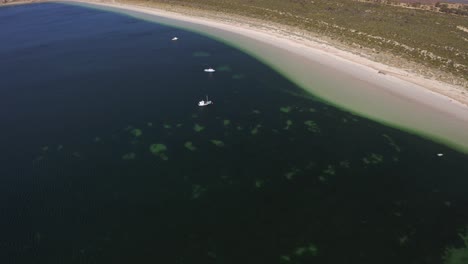 Aerial-drone-view-of-the-pristine-blue-waters-of-Coffin-Bay,-South-Australia