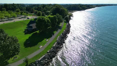 Drone-shot-nature-reserve-and-national-park-with-lake-and-forest,-Canada