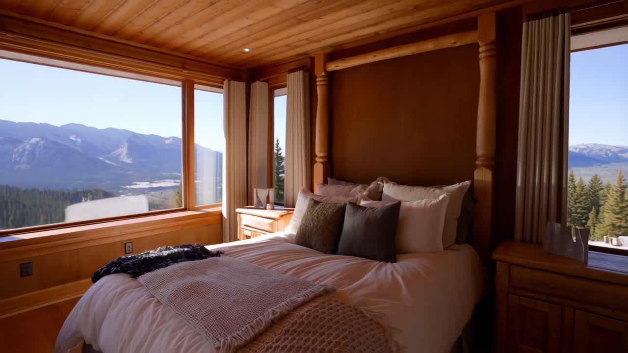 산이 보이는 침실